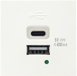 USB зарядное устройство, 4.2A , Type A + C, 2 мод., бел. (45х45мм) Donolux DUSB4200WCF
