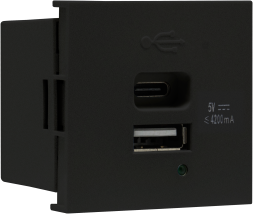USB зарядное устройство, 4.2A , Type A + C, 2 мод., черн. матовая (45х45мм) Donolux DUSB4200ANF